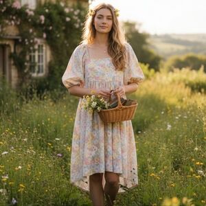 Joe Fresh × Jillian Harris XS Cottagecore Milkmaid Garden Party Linen Midi Dress